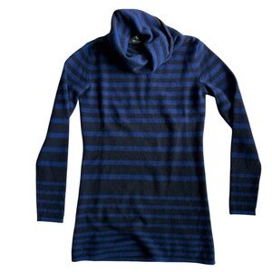 Black Goat Cashmere Women’s Turtleneck Sweater Black Blue Stripes Soft Size S